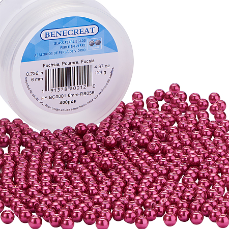 BENECREAT 400 Piece 6 mm Environmental Dyed Pearlize Glass Pearl Round Bead for Jewelry Making with Bead Container, Maroon