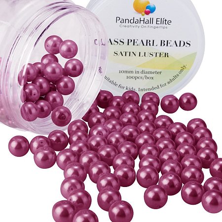 PandaHall Elite 10mm Maroon Glass Pearl Tiny Satin Luster Round Loose Pearl Beads for Jewelry Making, about 100pcs/box