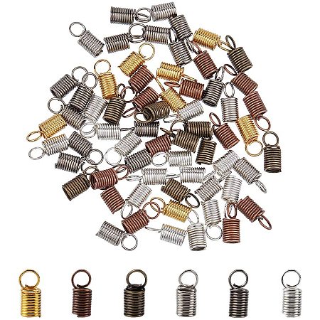 PandaHall 360pcs 6 Colors Iron Crimp Cord Ends Caps Clamp End Tips Cord Link Buckle for 3mm Thick Leather Silk Ribbon Bracelet Jewelry Making, 10x4.5mm, Hole: 3.2mm