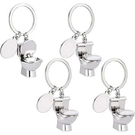 PandaHall Elite 4pcs Toilet Novelty Keychain, Mini Key Charms Funny Key Ring Metal Toilet Seat Model Keychain Handbag Purse Pendant for Home Car Key Organization Bag Decor Gift Prize, Platinum
