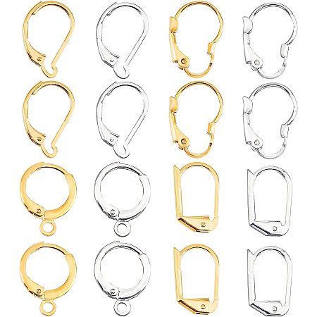 SUPERFINDINGS 48Pcs 4 Styles Brass French Earring Hooks Leverback Ear Wires Hooks with Open Loop Gold Silver Lever Back Earrings for DIY Earring Making Jewelry