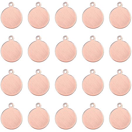 PandaHall Elite 30 Pcs 15x12mm Brass Flat Round Blank Stamping Tag Pendants Charms for Bracelet Necklace Jewelry DIY Craft Making Red Copper