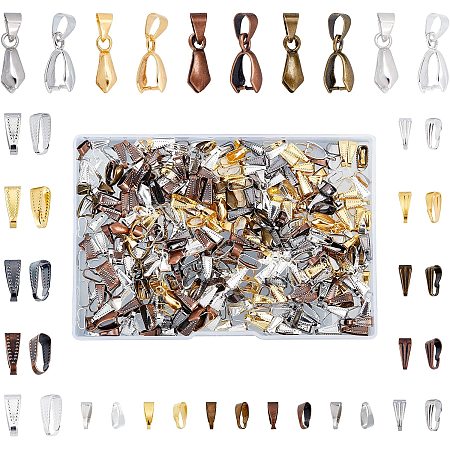 SUNNYCLUE 1 Box 500Pcs Brass Snap on Bails Set 30Pcs 2 Style Brass Pinch Bails 475Pcs 3 Style Snap on Bails Charm Bead Pendant Jewelry Connectors Bails for Earring Jewelry Making Supplies Craft