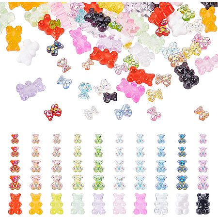 PandaHall Elite 140pcs Bear Nail Charm 2 Sizes Mixed Clear AB Color Candy Gummy Bear 3D Nail Art Decorations Resin Flatback Cabochons for Nail Art Slime Jewelry Scrapbook Phone Case, 7.5~11mm/17mm