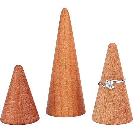 NBEADS 3 Pcs 3 Sizes Wooden Ring Displays, Cone Shaped Finger Ring Stand Jewelry Tower Pillar Display Jewelry Display Stand Organizer for Rings Jewelry Exhibition, Peru