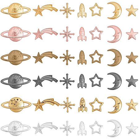 OLYCRAFT 168pcs Cosmos Themed Resin Fillers 6-Color Alloy Epoxy Resin Supplies Star Moon Spaceship Filling Accessories for Resin Jewelry Making