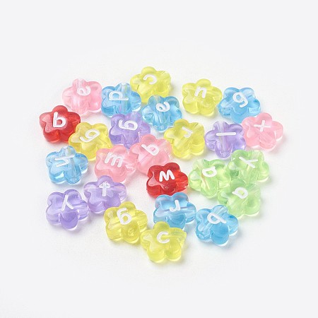 Arricraft Imitation Jelly Acrylic Beads, Mixed Letters, Flower, Mixed Color, about 12mm in diameter, 4~5mm thick, hole: 2mm, about 1200pcs/500g