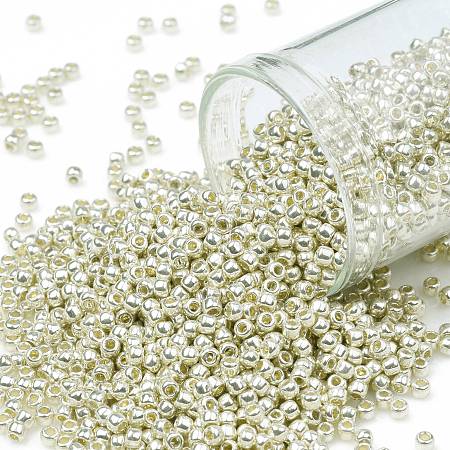 TOHO Round Seed Beads, Japanese Seed Beads, (PF558) PermaFinish Silver Metallic, 11/0, 2.2mm, Hole: 0.8mm, about 1110pcs/bottle, 10g/bottle