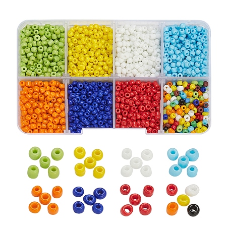 8 Colors Glass Seed Beads, Opaque Colours Seed, Round, Mixed Color, 3mm, Hole: 1mm, about 15g/color