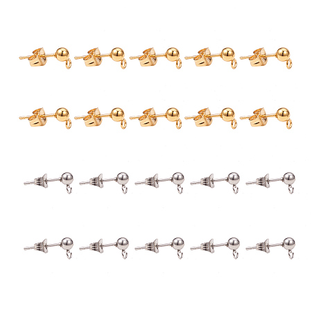 PandaHall Elite 304 Stainless Steel Ear Stud Components for Jewelry Making, about 40pcs/box