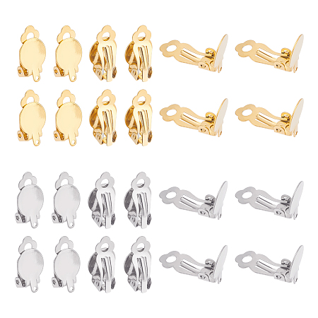 Unicraftale 60Pcs 2 Colors 304 Stainless Steel Clip-on Earring Findings, Clip on Earring Pads, Flat Round, Golden & Stainless Steel Color, 18x10x7mm, Hole: 3mm, 30Pcs/color