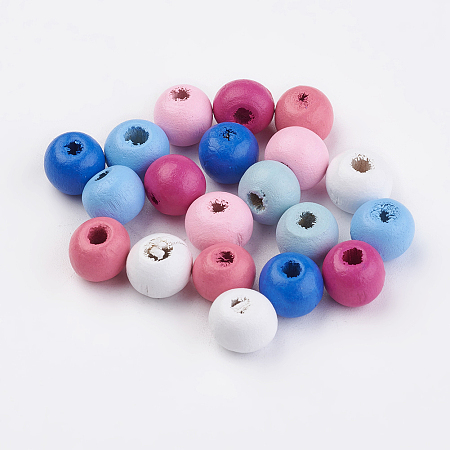 Honeyhandy Natural Wood Beads, Dyed, Round, Mixed Color, 8x7mm, Hole: 2~3mm, about 2770pcs/500g