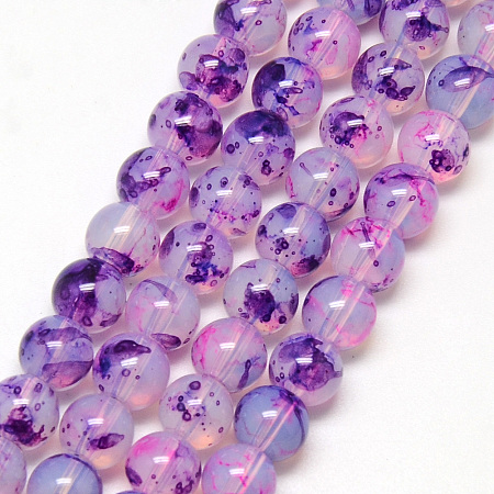 Baking Painted Glass Beads Strands, Imitation Opalite, Round, Thistle, 8mm, Hole: 1.3~1.6mm; about 100pcs/strand, 31.4 inches
