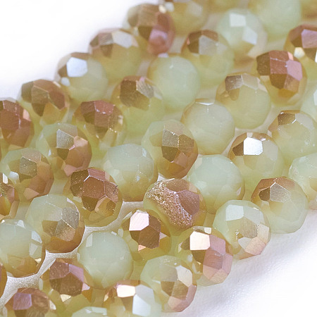 Honeyhandy Imitation Jade Half Plated Faceted Rondelle Electroplate Glass Bead Strands, Dark Khaki, 3x2mm, Hole: 1mm, about 123~127pcs/strand, 15~16 inch(38~40cm)