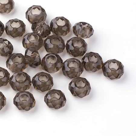 Honeyhandy Glass European Beads, Large Hole Beads, No Metal Core, Rondelle, Dark Gray, about 14mm in diameter, 8mm thick, hole: 5mm