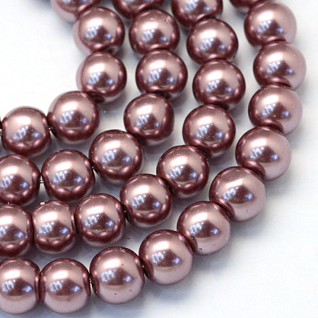 Baking Painted Pearlized Glass Pearl Round Bead Strands, Saddle Brown, 8~9mm, Hole: 1mm; about 105pcs/strand, 31.4 inches