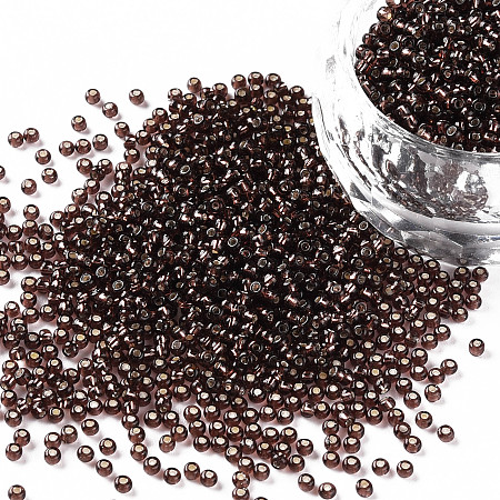 FGB 11/0 Transparent Glass Seed Beads, Silver Lined Round Hole, Round, Coffee, 2x1.5mm, Hole: 0.3mm, about 3000pcs/50g