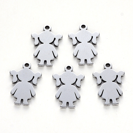 Honeyhandy 304 Stainless Steel Pendants, Laser Cut, Girl, Stainless Steel Color, 17x11x1mm, Hole: 1.4mm