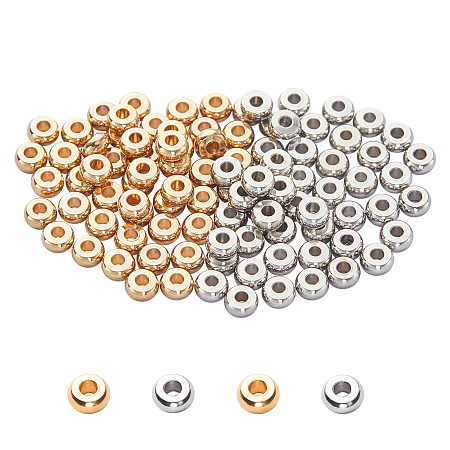 Unicraftale 304 Stainless Steel Spacer Beads, Flat Round, Golden & Stainless Steel Color, 4x2mm, Hole: 1~1.6mm; 100pcs