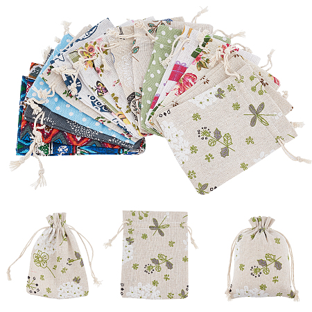 CHGCRAFT Polycotton(Polyester Cotton) Packing Pouches Drawstring Bags, Mixed Pattern, Mixed Color, 14x10cm; 15 patterns, 2pcs/pattern, 30pcs/set