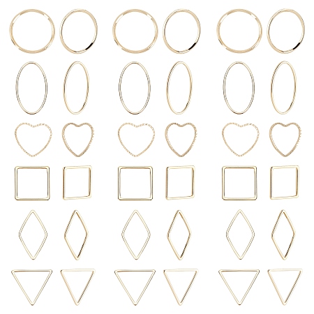 SUNNYCLUE Brass Linking Rings, Mixed Shapes, Real 18K Gold Plated, 13~24x13.5~20x1mm; 48pcs/box
