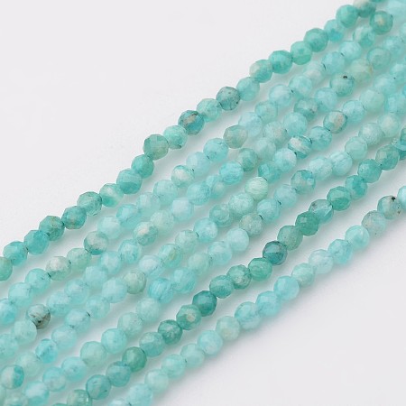 Arricraft Natural Amazonite Beads Strands, Round, Faceted, 2mm, Hole: 0.8mm, about 217pcs/strand, 15.75 inches