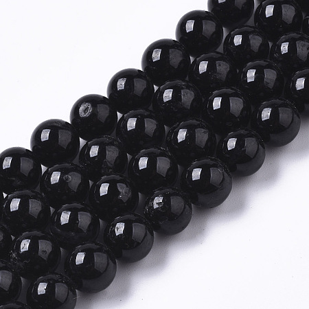 ARRICRAFT Natural Black Tourmaline Beads Strands, Round, Grade AB, 8mm, Hole: 1mm, about 52pcs/strand, 15.55 inches(39.5cm)