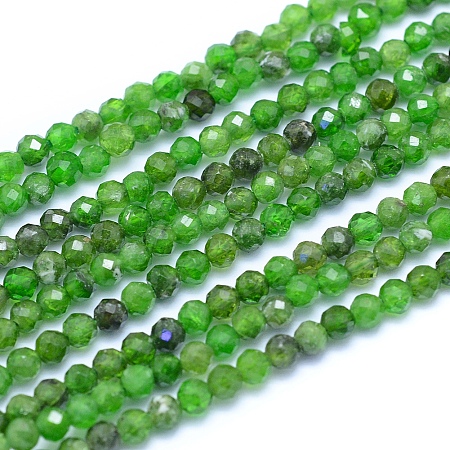ARRICRAFT Natural Diopsidel Beads Strands, Faceted, Round, 2.5~3mm, Hole: 0.7mm, about 150pcs/strand, 15.75 inches(40cm)