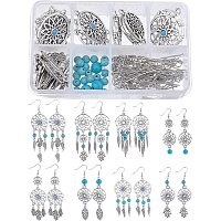 SUNNYCLUE DIY 12 Pairs Dreamcatcher Earrings DIY Making Kit Alloy Links Pendants Synthetic Turquoise Beads Jump Rings & Earring Hooks & Pins for Beginners Jewelry Making Supplies,Antique Silver
