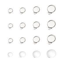 Unicraftale DIY Earring Making, with Transparent Glass Cabochons and 304 Stainless Steel Clip-on Earring Findings, Stainless Steel Color, 8mm/10mm/12mm/14mm; 40pcs/box