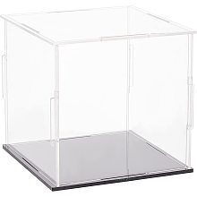 FINGERINSPIRE Clear Acrylic Display Case with Black Base 4x4x4 Inch Cube Clear Self-Assembly Acrylic Box Dustproof Protection Showcase for Action Figures Collectibles Toys