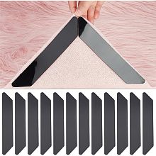 AHANDMAKER 16 Pcs Non Slip Rug Grippers, Black Trapezoid Shape Carpet Tape for Hardwood Floors and Tiles, Double Sided Self Adhesive Rug Tape, PU Rug Pad Rug Corner Grippers for Area Rugs