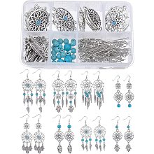 SUNNYCLUE DIY 12 Pairs Dreamcatcher Earrings DIY Making Kit Alloy Links Pendants Synthetic Turquoise Beads Jump Rings & Earring Hooks & Pins for Beginners Jewelry Making Supplies,Antique Silver