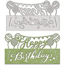 GLOBLELAND 1pc Metal Happy Birthday Cutting Dies Stencils for DIY Scrapbooking Album Decorative Frame Party Invitation Border Card Making