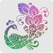 FINGERINSPIRE Peacock Drawing Painting Stencils Template 11.8x11.8inch Plastic Stencils Decoration Square Reusable Stencils for Painting on Wood, Floor, Wall and Tile