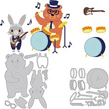 BENECREAT 2Pcs Animal Theme Carbon Steel Cutting Dies Stencils, Bear Rabbit Musical Instrument Pattern Metal Die Cuts Metal Stencil Template for DIY Scrapbooking Photo Album Decorative Embossing