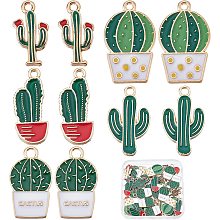 SUNNYCLUE 1 Box 50Pcs 5 Style Alloy Enamel Cactus Charm Beads Bulk Gold Tropical Summer Desert Plant Charms Tropical Pendants for Jewelry Making Earring Necklace Bracelet Keychain DIY Craft Supply