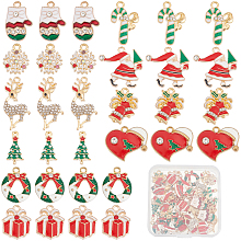 SUNNYCLUE 40Pcs 10 Style Alloy Enamel Pendants, with Crystal Rhinestone, Christmas, Cadmium Free & Lead Free, Light Gold, Reindeer/Stag & Snowflake & Bell & Candy Cane, Mixed Color, 15.5~29x9~21x2.5~5mm, Hole: 1~1.8mm, 4pcs/style