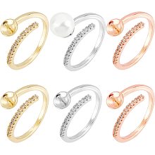 CHGCRAFT 6Pcs 3 Colors Adjustable Finger Ring Blank Bases Brass Ring Settings Without Stones for Half Drilled Beads Pearl Jewelry Ring Making, US Size 7, Tray: 6mm