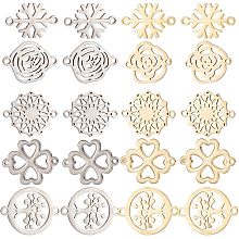 SUNNYCLUE 1 Box 20Pcs Stainless Steel Connector Charms Double Loop Connectors Charm Tree of Life Links Rose Flower Charms Silver Golden Snowflake Four Leaf Clover Charm for Jewelry Making Charms