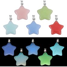 CHGCRAFT 10Pcs 5 Colors Glow in The Dark Pendant Synthetic Luminous Stone Pendants Star Charms with Platinum Tone Alloy Findings for DIY Necklace, Mixed Color