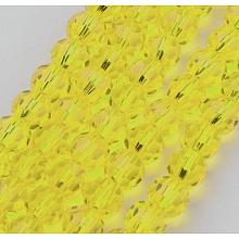 Honeyhandy Transparent Glass Bead Strands, Imitate Austrian Crystal, Faceted, Round, Yellow, 4mm, Hole: 1mm, about 96~100pcs/strand, 14~14.5 inch