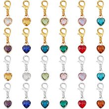 PandaHall Elite Birthstone Stitch Markers, 24pcs Crochet Stitch Marker Double Face Heart Glass Charms Needle Clip Counter with Golden Alloy Lobster Claw Clasps for Knitting Crochet Project, 24 Colors