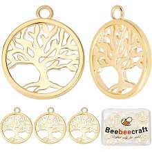 Beebeecraft 1 Box 25Pcs Tree of Life Charms 18K Gold Plated Flat Round Life Tree Pendant Charms for DIY Earring Necklace Bracelet Making Crafts