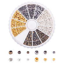 PandaHall Elite About 1440 Pcs Brass Tube Crimp Beads Cord End 3 Sizes Diameter 2-3mm for Jewelry Making 4 Colors