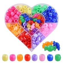 156Pcs 9 Style Acrylic European Beads, Imitation Gemstone, Large Hole Beads, Barrel, Mixed Color, 11.5x11mm, Hole: 6mm