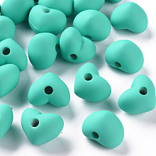 ARRICRAFT Acrylic Beads, Rubberized Style, Half Drilled Beads, Heart, Light Sea Green, 14.5x18.5x13.5mm, Hole: 3.5mm