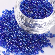 Honeyhandy Round Glass Seed Beads, Transparent Colours Rainbow, Round, Blue, 2mm