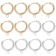 SUNNYCLUE 12Pcs 2 Colors 201 Stainless Steel Huggie Hoop Earring Findings, with Horizontal Loop and 316 Surgical Stainless Steel Pin, Mixed Color, 18x15x2.5mm, Hole: 2.5mm, Pin: 1mm, 6pcs/color