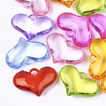 Honeyhandy Transparent Acrylic Pendants, Heart, Mixed Color, 26.5x38.5x12mm, Hole: 3.5mm, about 94pcs/500g